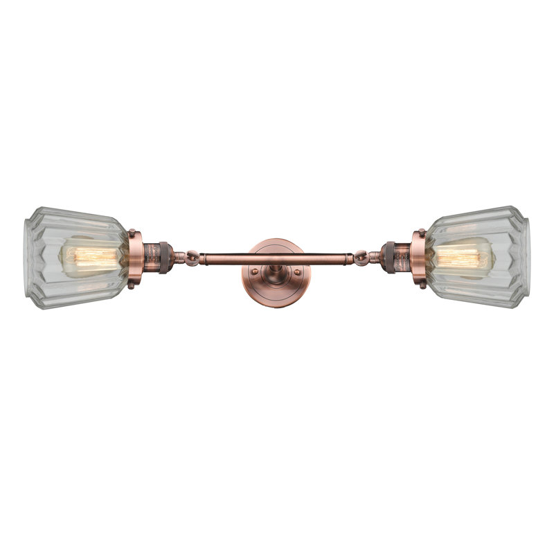 Vinson 2-Light Dimmable Vanity Light, Antique Copper, Clear