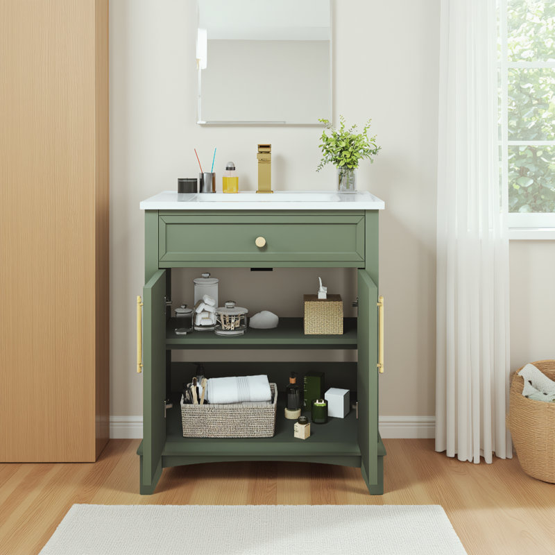 Meuble-lavabo de salle de bain 36 po avec éclairage à capteur de mouvement, verre à motif et armoire de rangement Farmhouse