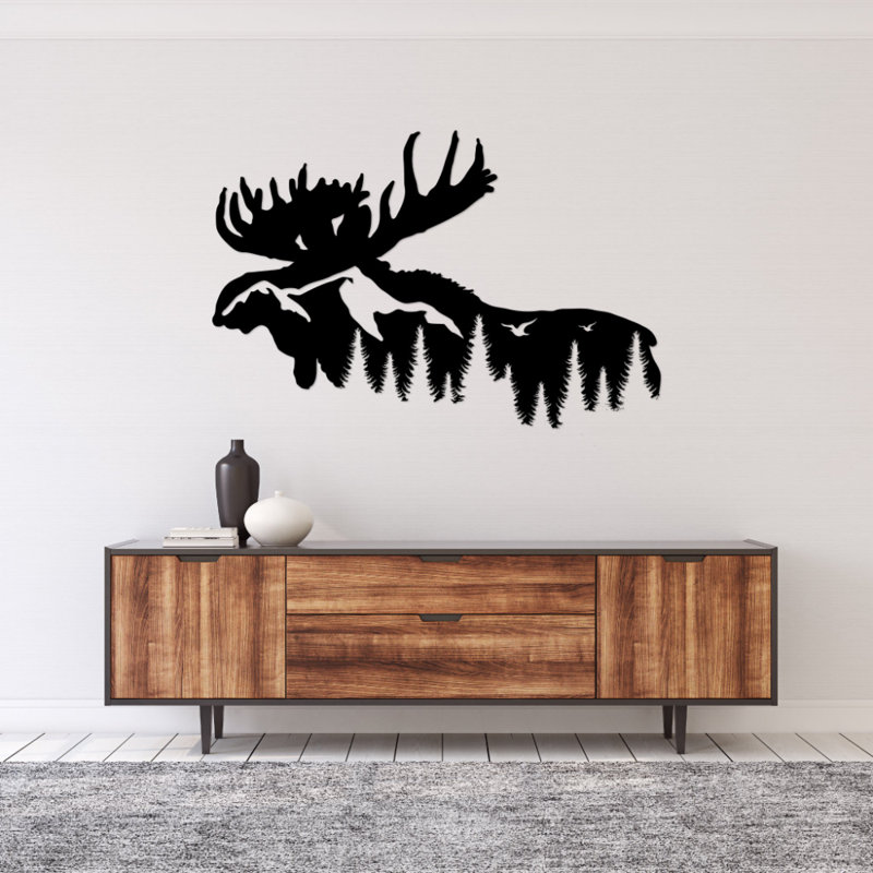 Art mural en métal Moose Mountain, Noir, H 24 po x l 35 po x P 0,12 po