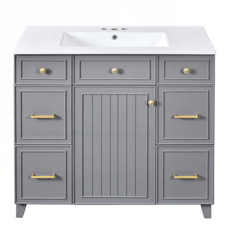 Meuble-lavabo 36 po avec lavabo en céramique, Gris