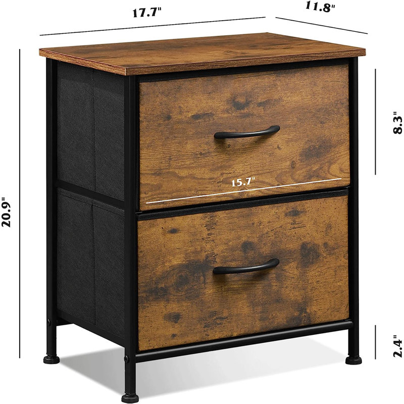 Table de chevet Aimy, Imprimé grain de bois brun rustique