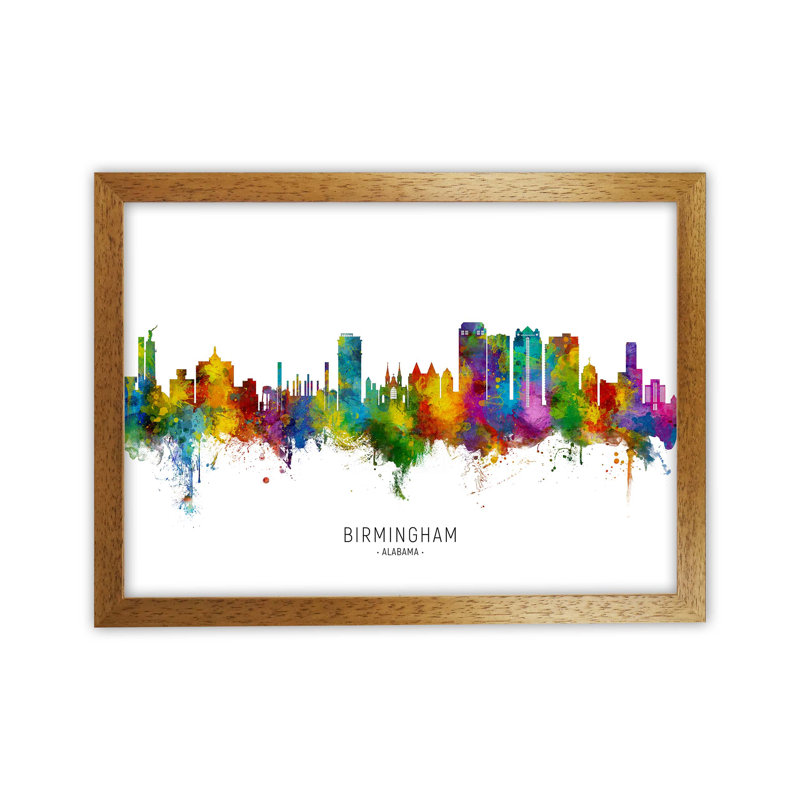 Birmingham Alabama Skyline by Michael Tompsett - Print, Brown Framed, 64cm H x 88cm W x 3cm D