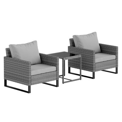 Outsunny 3 Pieces Rattan Bistro Set for 2 with 4 Cushions