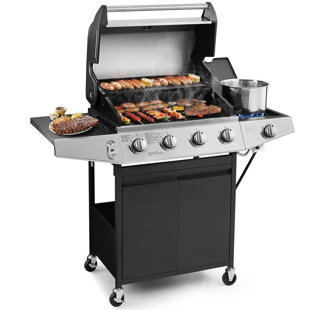 Sapphome 4 - Burner Freestanding Liquid Propane Gas Grill with Side Burner and Cabinet