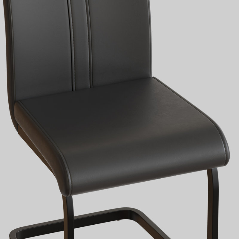 Set of 4 Modern Faux Leather Dining Chairs with C-Shaped Legs, Black, Gray