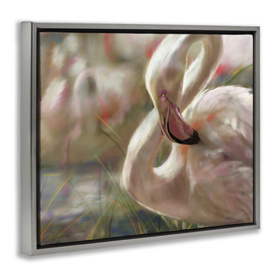 Cadre flottant Preening Flamingo Sunset, design par Mary Sparrow