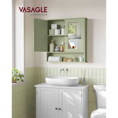Bathroom Wall Cabinet With Mirror - Adjustable Shelf & Open Storage, Double Mirrored Doors, Space-Saving Design For Bathroom Organization
