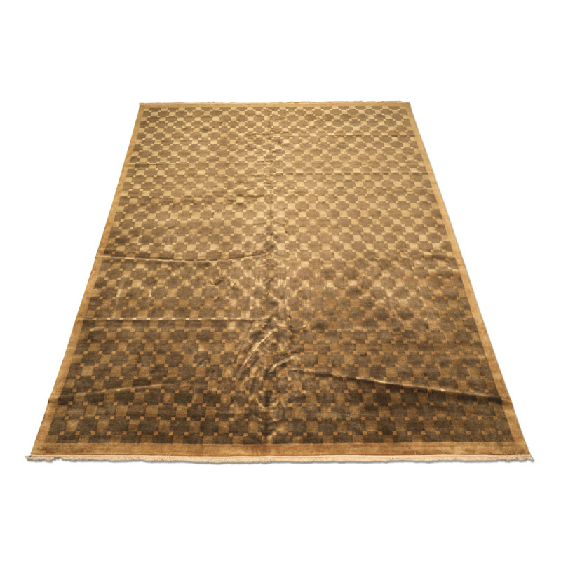 Tapis tibétain en laine noué à la main brun clair olive 9 pi 8 po x 13 pi 8 po