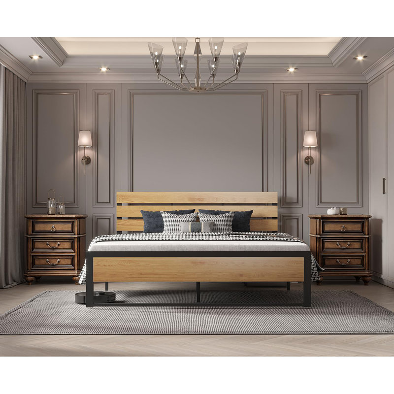 Ingrun Metal Bed Frame with Headboard, King