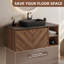 Meuble-lavabo mural en bois brun de 36 po avec lavabo en céramique noir, meuble-lavabo flottant avec armoire de rangement, trou unique pré-percé, bonde escamotable et siphon inclus-939890926-970860786
