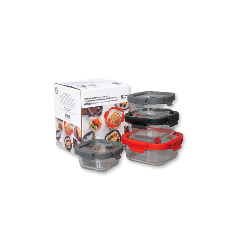 GENICOOK Borosilicate Tempered Glass Food Storage Containers, Square, 4 Containers