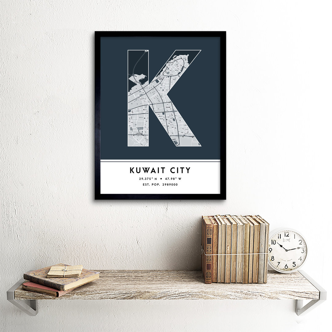 Kuwait City City Map Kuwait City Kuwait City Map Navy - Single Picture Frame Typography