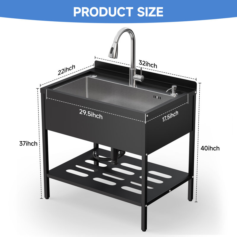 32 po X P 22 po D Lavabo autoportant à l'arrière avec robinet escamotable