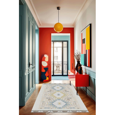 Beige-Themed Multi-Colored Traditional Motif Ethnic Patterned Vintage Decorative Rug