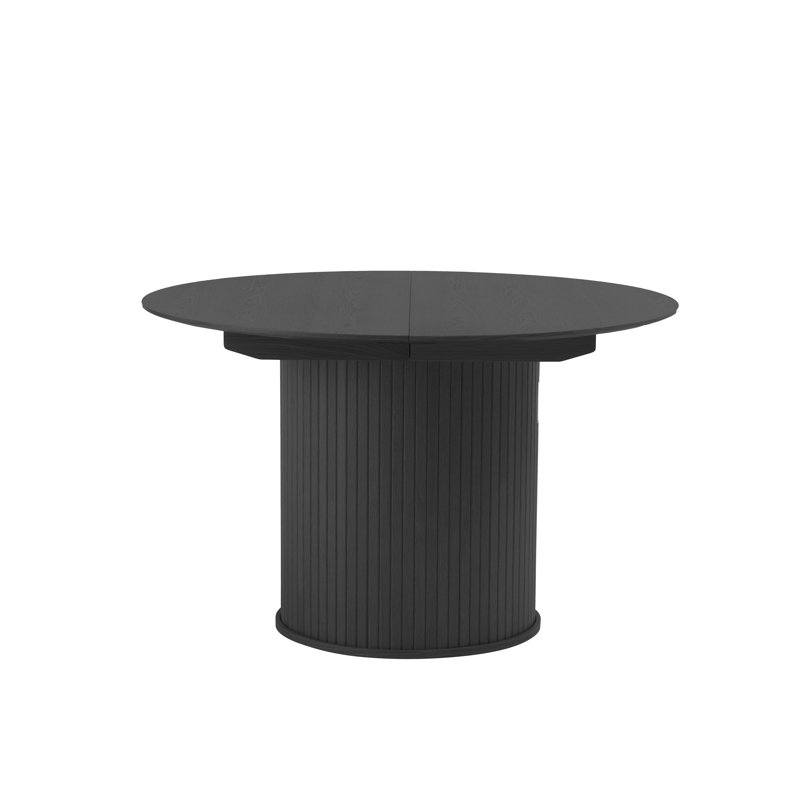 Brunilde Extendable Oak Round Dining Table, Black