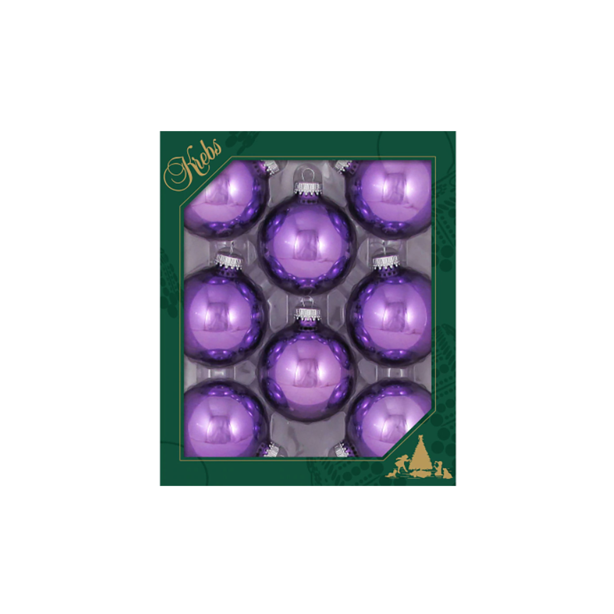 2 5/8" (67mm) Seamless Glass Ornament 8 Pieces, Decorated Designer Heirloom, Amethyst