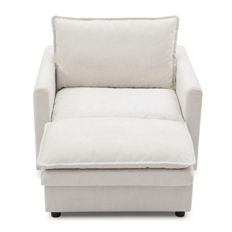Lit simple en chenille avec lit de nuit moderne et confortable, fauteuil rembourré beige, chaise longue assortie en tissu teinté pour faire la sieste, espace confortable et décoratif