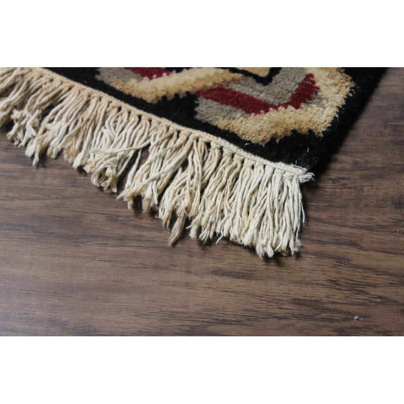Tapis beige / rouge en laine noué à la main 8 pi x 10 pi Southwestern