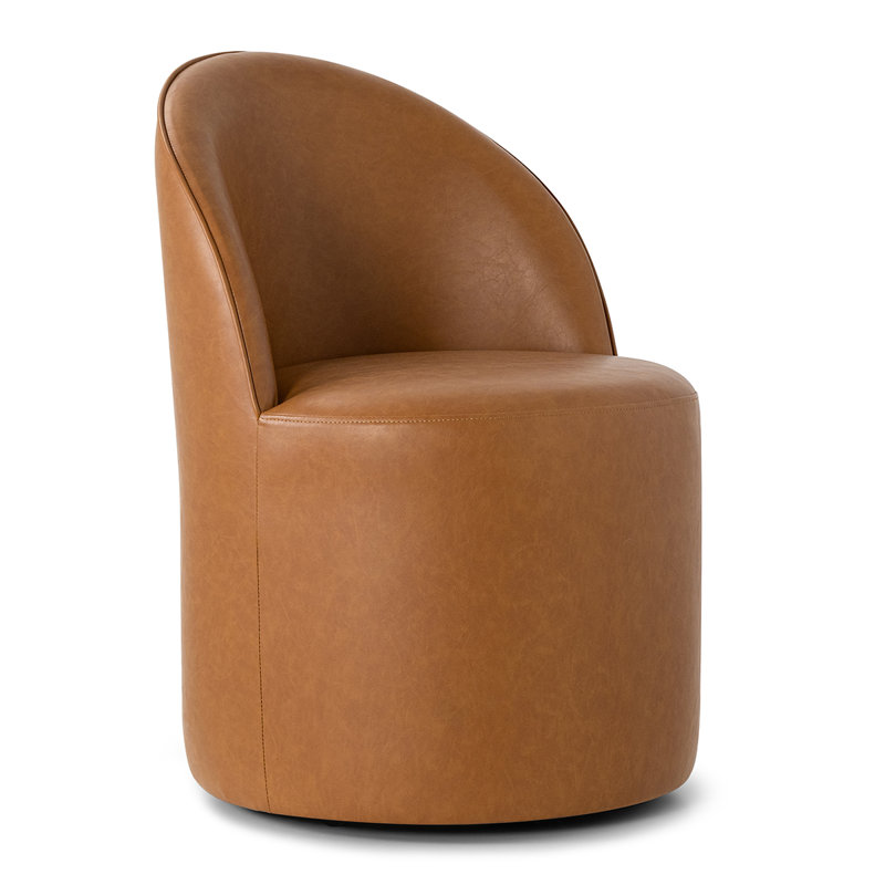 Petit fauteuil d'appoint roulant en similicuir avec roulettes, Brun