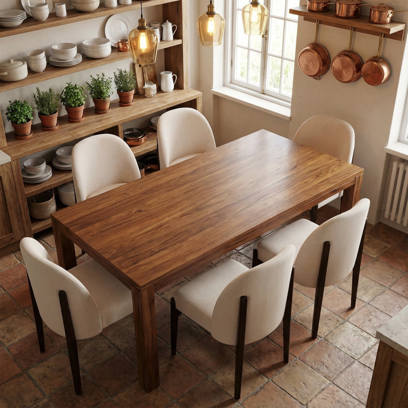 Ensemble de 6 chaises de salle à manger en bois rembourrées en tissu Ahn, 6, Beige