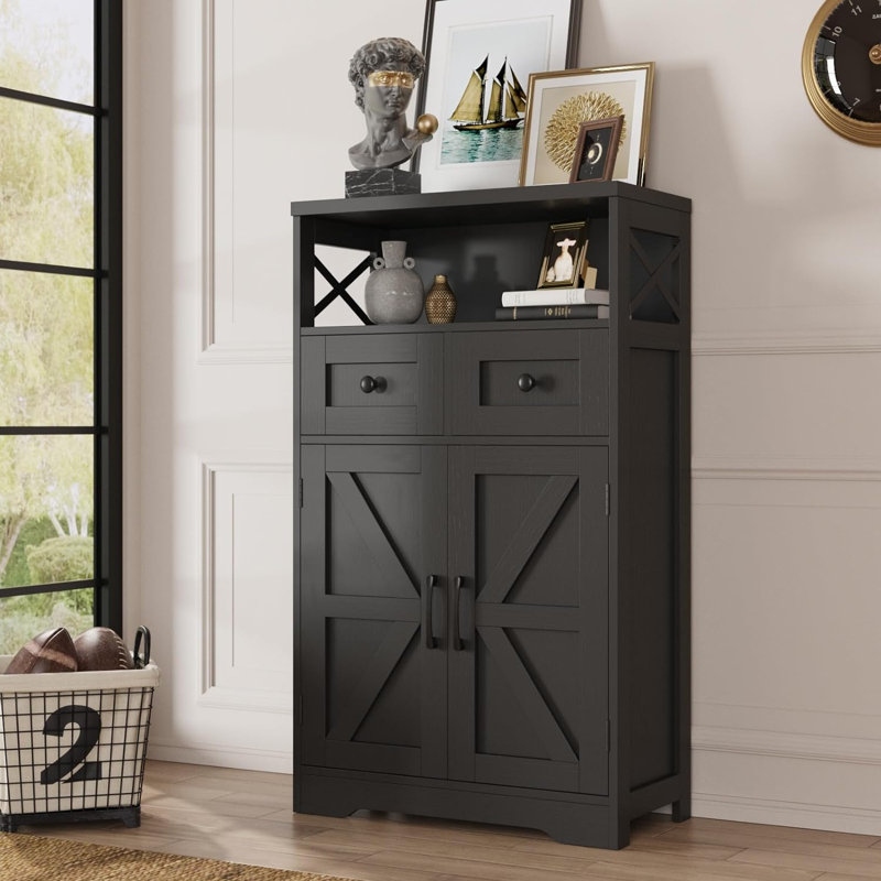 Storage Cabinet With Doors And Drawers, Black