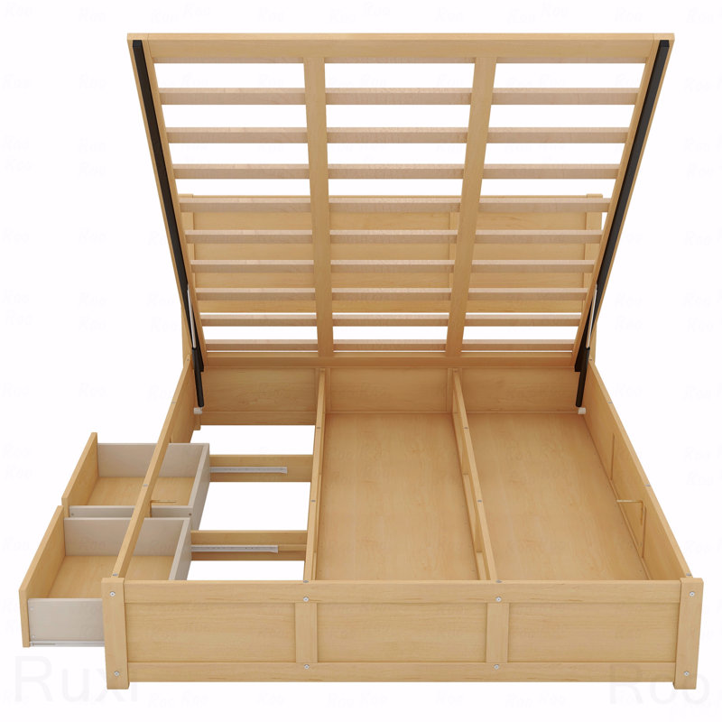 Base de lit plateforme en bois grand, rangement sous le lit, 2 tiroirs