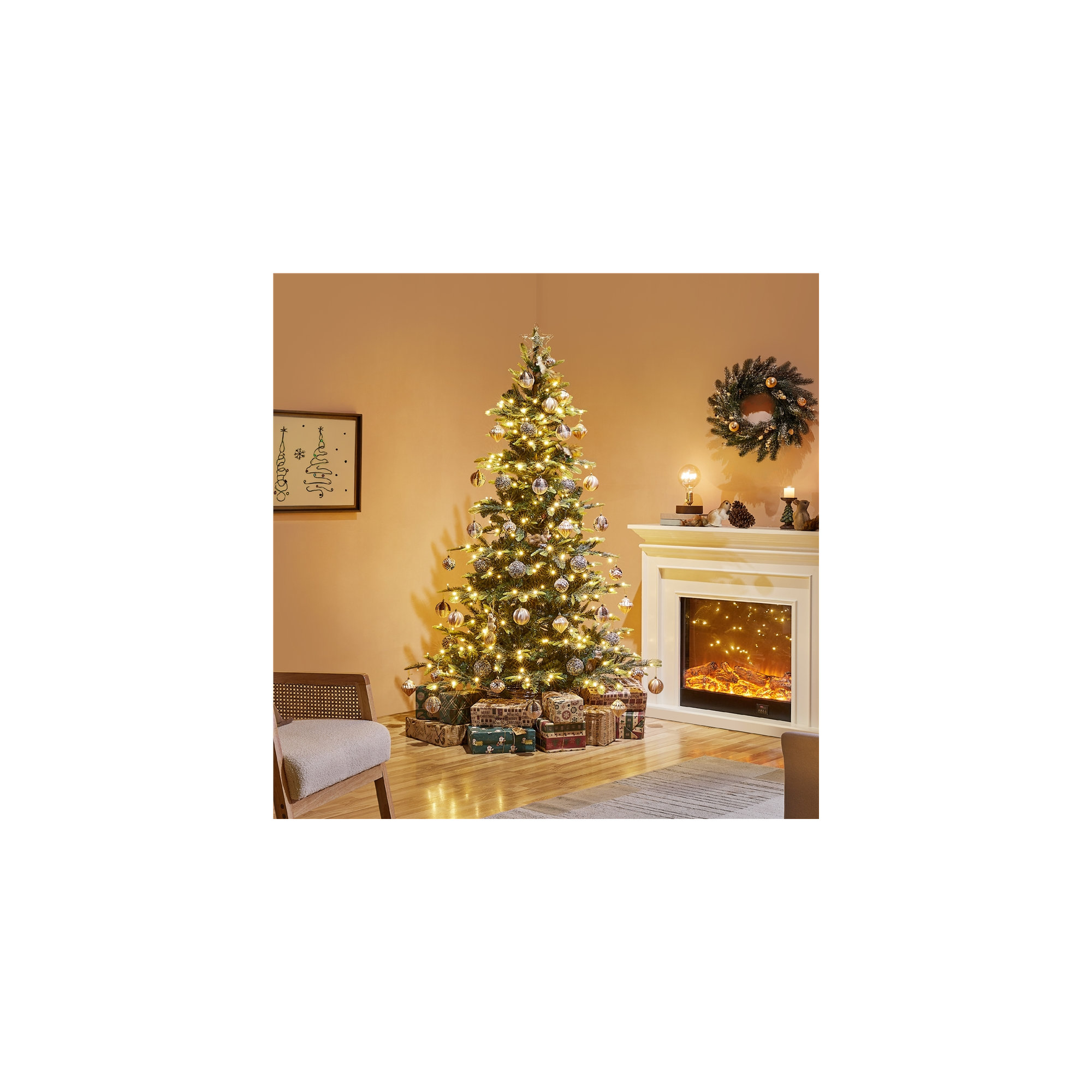 Jahwan Lighted Artificial Fir Christmas Tree, 6'