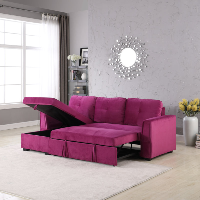 Upholstered L-Shaped Sectional Reversible, Violet Silk