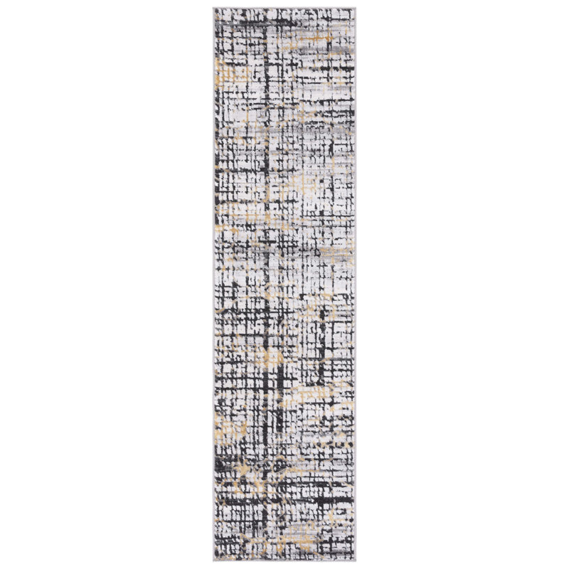 Tapis gris anthracite / or Minyard 248, Tapis de couloir 2 pi x 8 pi