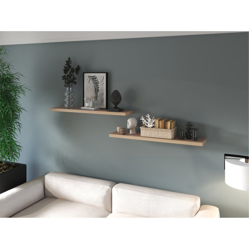 Greer Floating Shelf In Melamine X2,Smokey Oak, Beige