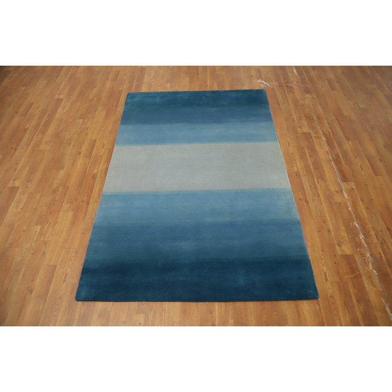 Tapis népalais moderne élégant dégradé bleu 4 x 6