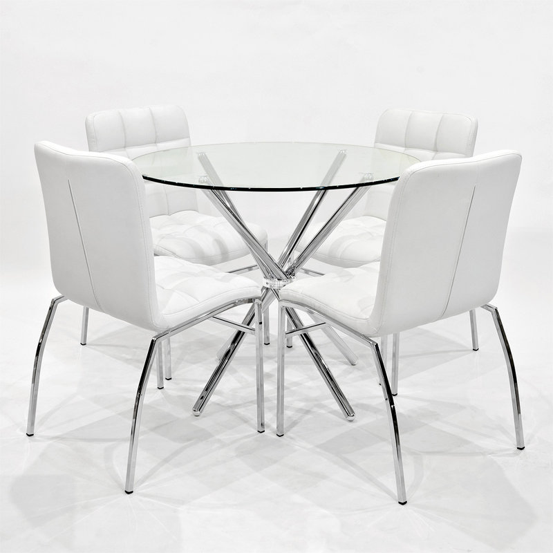 4 - Person Dining Set, White, Chrome