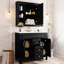 Armoire de salle de bain 36 po avec lavabo et miroir, finition noire, 2 portes et tiroirs, meuble-lavabo contemporain avec rangement moderne, design miroir, portes à tiroirs, unité spacieuse