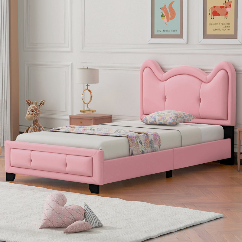 Ceasar Vegan Leather Platform Bed, Twin, Pink