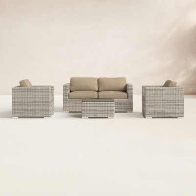 Estes Rattan Wicker Fully Assembled 4 - Person Seating Group with Cushions