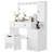 Farmhouse 43.3" Vanity Desk with Hollywood Mirror Lights, Rustic Dressing Table Set with 2 Drawers & 2 Cabinets, Large Makeup Vanity with Stool for Bedroom, Distressed Wood Vanity Desk with Storage-1337885771