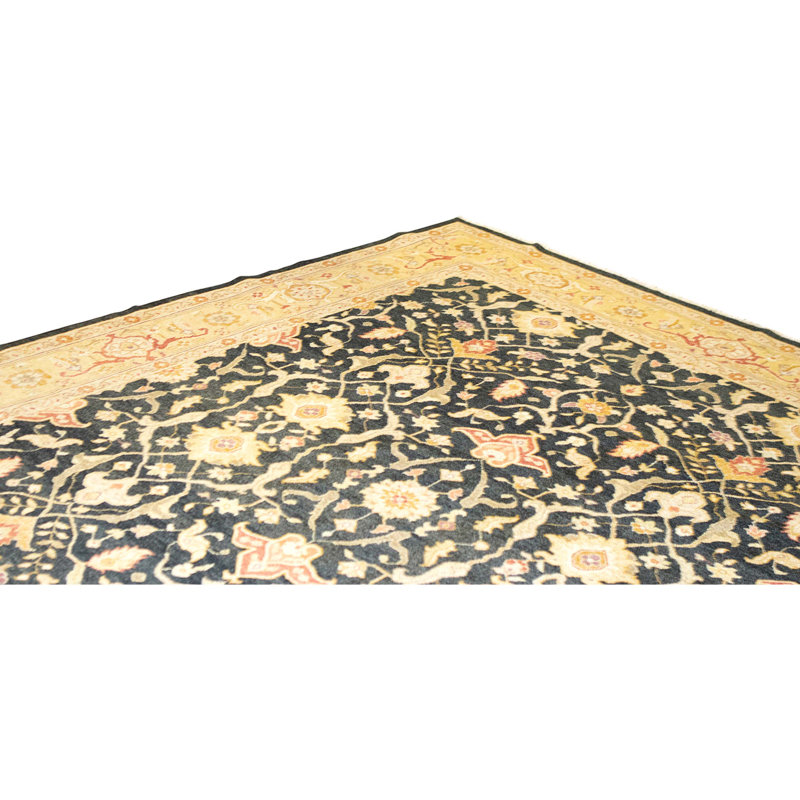 Hand Knotted Wool Area Rug in Black And Dark Gold
