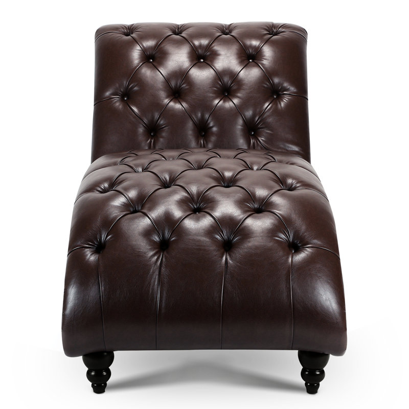Chaise en cuir Pu avec rembourrage confortable et pieds de bouleau en forme de gourde, Marron foncé
