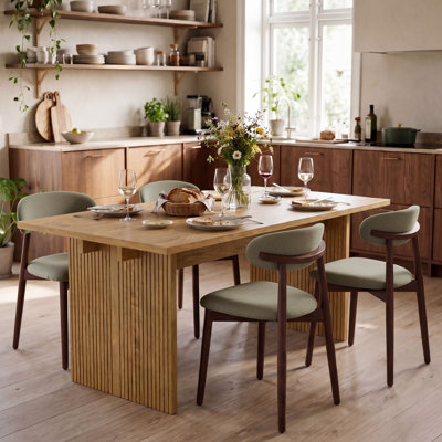 Ensemble de salle à manger 5 pièces COLAMY HALO avec table de 160 cm et 4 chaises de salle à manger rembourrées en bois