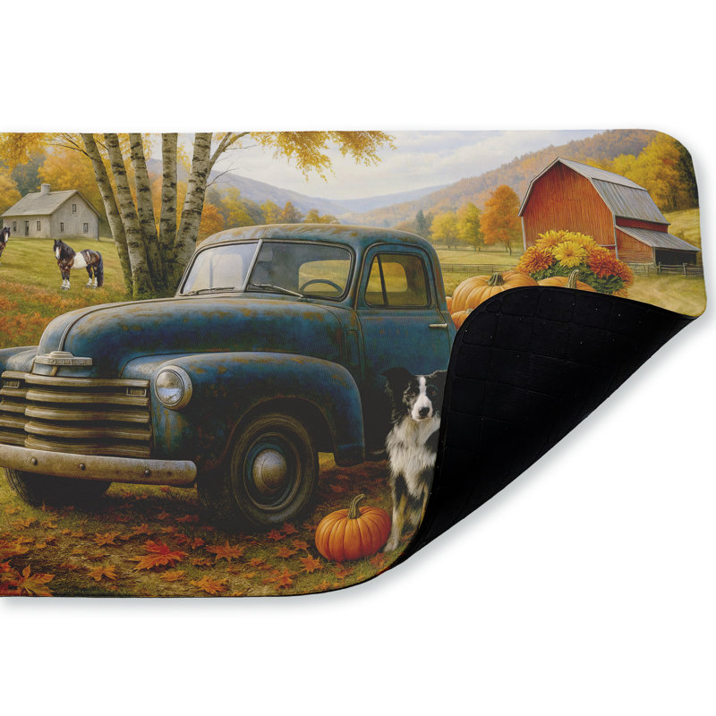 Tapis de cuisine ergonomique et antidérapant Pumpkin Patch Pup avec camion, 18 po x 30 po