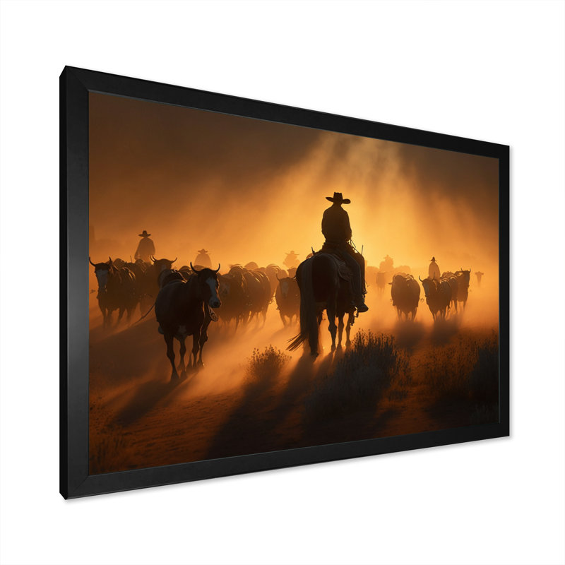 Nasiem Wrangler In Sunset II - art mural coucher de soleil pour le salon, Cadre photo noir, H 12 po x l 20 po x P 1 po