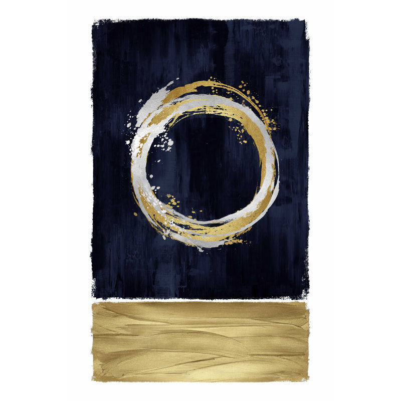 Bleu marine et cercle doré abstrait 2, H 48 po x l 32 po