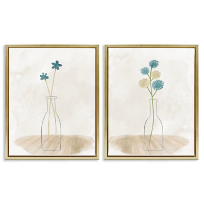 Simple Flower Sprigs Clear Vase 2 PC Framed Floater Canvas Set by Kim Allen