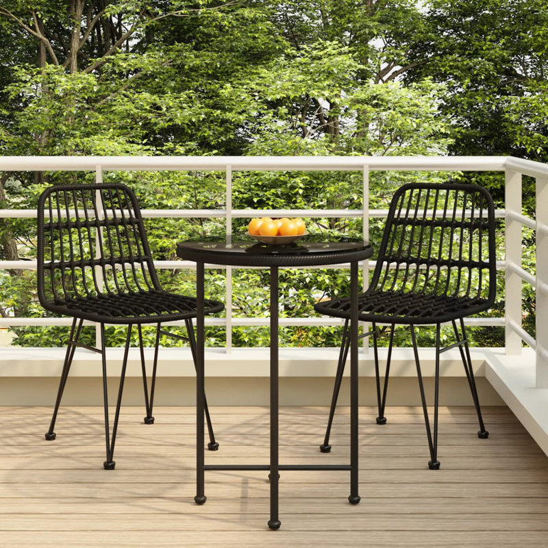 Bardugo 2 - Person Patio Dining Set with Round Table, Black, Black