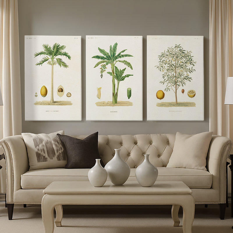 Arbre antique avec fruit II - Toile tendue avec châssis sur mesure - 3 pièces, H 27 po x l 54 po