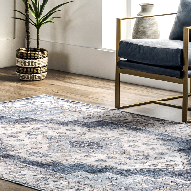 Eckles Medallion Machine Washable Accent Rug for Living Room Bedroom Dining Room Entryway Kitchen, Rectangle 9'6" x 13'6"