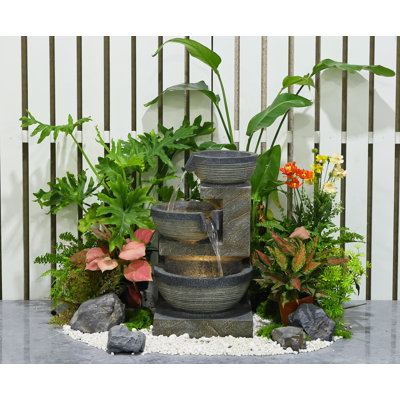 Cascading Bowl Fountain with Dual Warm White LED Lights