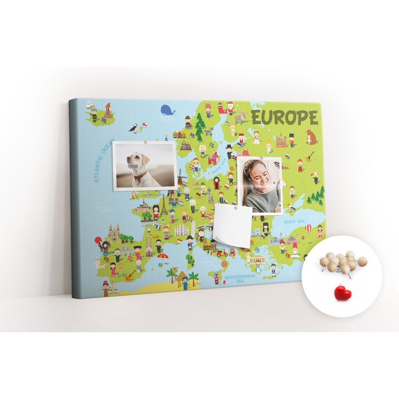 Wall Mounted cork board with print decorative wall pin board for wall for office bulletin board ideas World map with flags