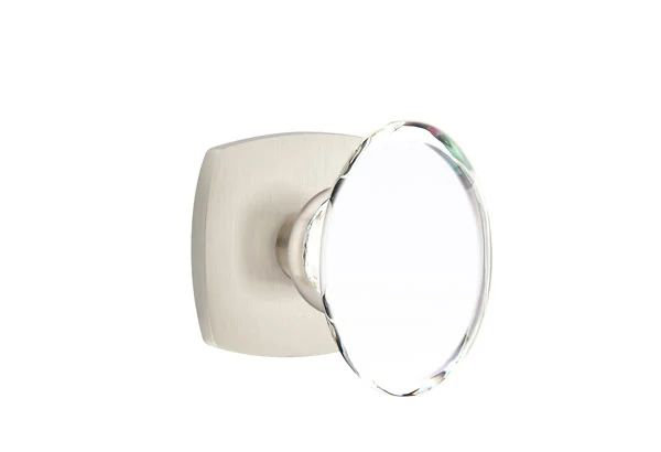 Ensemble de mortaise intérieure Emtek avec rosette urbaine et bouton de verre Hampton (LH), Nickel satiné