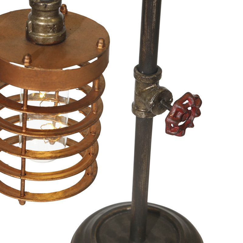 Mosche Industrial Metal Table Lamp with Caged Shade and Valve Accent - Vintage-Inspired, Rustic, Decorative, Steampunk-Style Desk Lamp for Home or Office Lighting